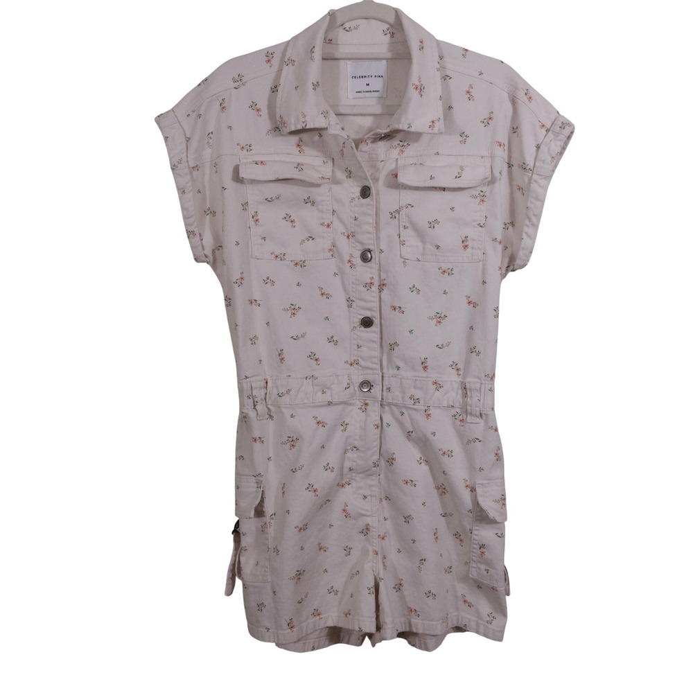 Celebrity Pink Short Sleeve White Floral Romper Womens Size M Sporty Chic